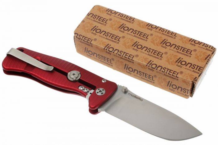 Нож складной LionSteel SR2A RS Mini, сталь Uddeholm Sleipner® Satin Finish, рукоять алюминий (Solid®), красный